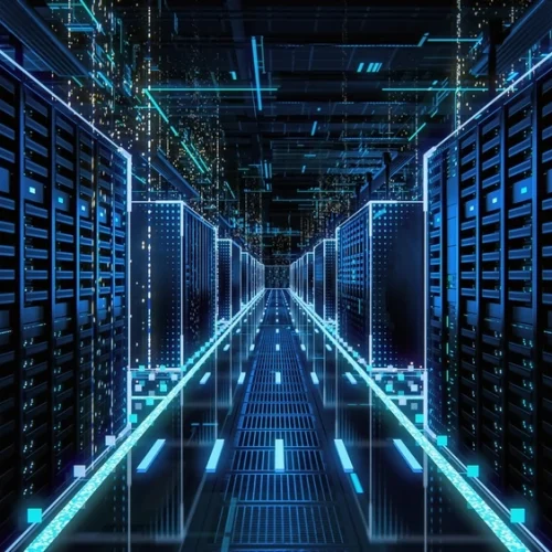 3d,Render:,Data,Technology,Center,Server,Racks,In,Dark,Room